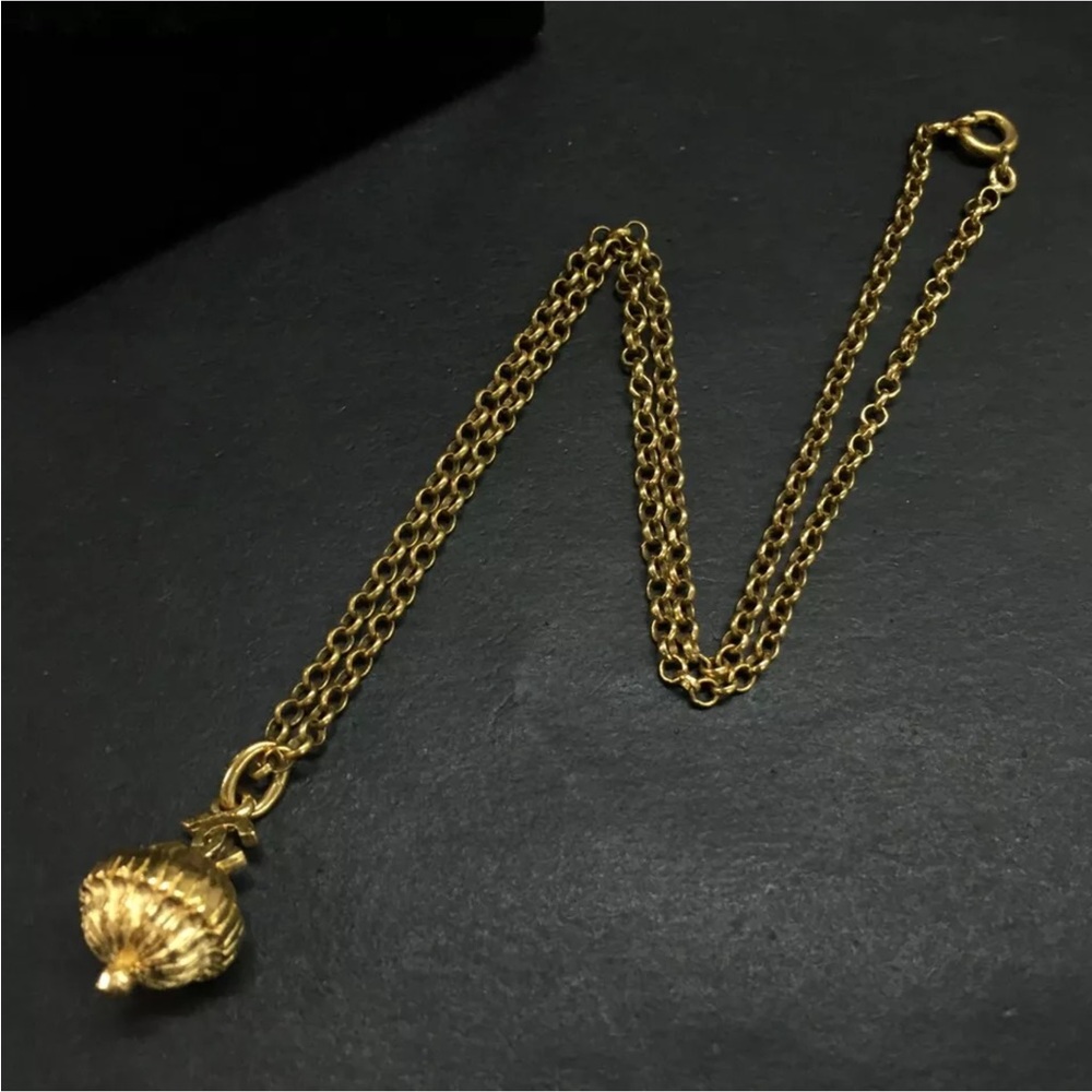 CHANEL Gold Tone Pendant Necklace with Box